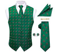 YourTies Gilet da uomo in seta jacquard floreale cachemire set 5 pezzi | Gilet con scollo a V e colletto a scialle, gemelli quadrati con tasca per cravatta, set di fermacravatta, formale, casual