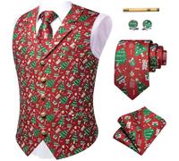 YourTies Gilet da uomo in seta jacquard floreale cachemire set 5 pezzi | Gilet con scollo a V e colletto a scialle, gemelli quadrati con tasca per cravatta, set di fermacravatta, formale, casual