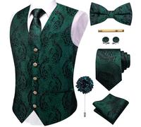 YourTies Gilet da uomo in seta Paisley da uomo, set da 7 pezzi | Scollo a V gilet cravatta papillon tasca gemelli quadrati fermacravatta spilla da bavero, formale matrimonio festa di lavoro