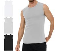 YouShow Confezione da 3 canottiere da uomo, 100% cotone, senza maniche, con scollo rotondo, 1 nero + 1 bianco + 1 grigio, L
