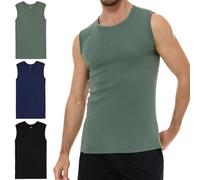 YouShow Confezione da 3 canottiere da uomo, 100% cotone, senza maniche, con scollo rotondo, 1 nero + 1 blu marino + 1 oliva, L
