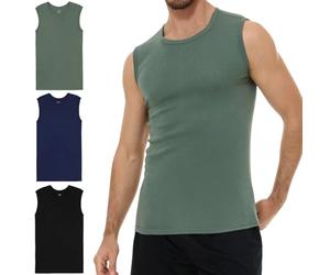 YouShow Confezione da 3 Canottiere da Uomo, 100% Cotone, Senza Maniche, con Scollo Rotondo, 1x Nero + 1x Blu + 1x Verde, 5XL