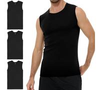 YouShow Confezione da 3 Canottiere da Uomo, 100% Cotone, Senza Maniche, con Scollo Rotondo, 3X Nero, S