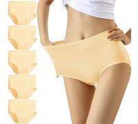 YouShow Mutande Donna Cotone Vita Alta Pacco da 5 Elastiche Pantaloncini Post Parto(Beige,L)
