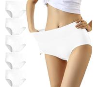 YouShow Mutande Donna Cotone Vita Alta Pacco da 5 Elastiche Pantaloncini Post Parto(Bianco,XL)