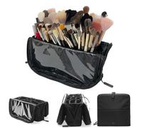 Yousimei Borsa organizer per pennelli da trucco con divisori regolabili, porta pennelli da trucco da viaggio porta pennelli da trucco portatile pieghevole per artisti professionali (solo