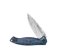 YOUSUNLONG Coltello pieghevole - Lama in acciaio damasco martellato - Coperchio in G10 con texture damasco blu