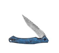 YOUSUNLONG Coltello pieghevole - Lama in acciaio damasco martellato - Coperchio in G10 con texture damasco blu