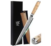 YOUSUNLONG Coltello Yanagiba per sashimi 245 mm - Acciaio damascato giapponese con texture martellata e lama a doppio taglio per tagliare sushi e pesce, manico e fodero in legno di radica - Regalo per