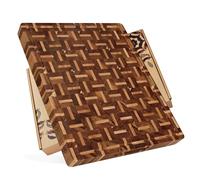 YOUSUNLONG Tagliere End Grain - 50,8L x 40,6B x 3,8D cm - Blocco da macellaio con scanalature per il succo e manico incorporati - Piano di cottura in legno di acacia misto a rovere