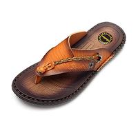 Youthful flying Infradito Uomo Estive Pelle Ciabatte Supporto Arco Plantare Spiaggia Piscina Sandali Cuoio Mare Antiscivolo Gomma Suole(Size:39 EU,Color:Marrone)