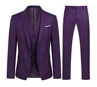 YOUTHUP Abito da Uomo 3 Pezzi Completo Eleganti in Matrimonio e Slim Fit Blazer Gilet Pantaloni, Viola, M
