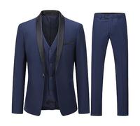 YOUTHUP Abito Uomo Slim Fit 3 Pezzi Abiti da Sposa Elegante Cerimonia Shawl Lapel Smoking Blazer Pantaloni Panciotto, Blu Navy, XL