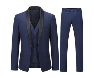 YOUTHUP Abito Uomo Slim Fit 3 Pezzi Abiti da Sposa Elegante Cerimonia Shawl Lapel Smoking Blazer Pantaloni Panciotto, Blu Navy, XL