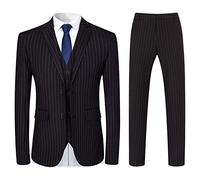YOUTHUP Abito Uomo Striscia Verticale 3 Pezzi da Completo Slim Fit Formali d'Affari Blazer Gilet Pantaloni Nero, M