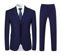 YOUTHUP Abito Uomo Striscia Verticale 3 Pezzi da Completo Slim Fit Formali d'Affari Blazer Gilet Pantaloni Blu Scuro, XL