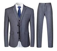 YOUTHUP Abito Uomo Striscia Verticale 3 Pezzi da Completo Slim Fit Formali d'Affari Blazer Gilet Pantaloni Grigio, M