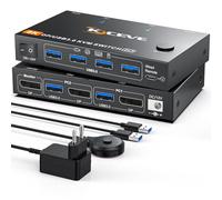 YOUTINGHDAV KVM Switch 2 PC 1 Monitor Displayport 4K@240Hz, 8K@60Hz, USB 3.0 KVM Switch Displayport 2.1 per 2 PC parti monitor tastiera mouse, con cavo remoto e adattatore di alimentazione