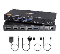 YOUTINGHDAV Triple Monitor KVM Switch for 1 Laptop 1 Desktop Switch USB 3.1 KVM Switch 2 PC 3 Monitor USB C HDMI DP Parti 4 USB Device Mouse Tastiera 100W PD 4K@60Hz, MST, Wired Remote, Power Adapter