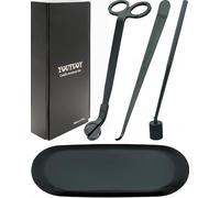 YOUTUOY Set di accessori per candele 4 in 1 con vassoio, tagliacapelli, spegnitoio per candela, cucchiaino per stoppino, ideale per gli amanti delle candele profumate (nero opaco)