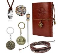 YouU 31 pezzi Collana Uncharted 4 Bracciale in Pelle Drake con Testa di Morte Incisa Moneta Oro Pendente Adesivi da Film Stile Vintage Nautico Diario in Pelle con Scrittura Taccuino