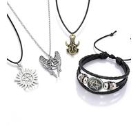 YouU Set di 4 collane con ciondolo a forma di simbolo nascosto e pentagramma, stile retrò, gotico, demoni, gioielli per uomo e donna