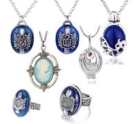 YouU UoYu The Vampire Gioielli Set collane e ciondoli in cristallo zaffiro Katherine, Salvatore Damon Stefan, anello con stemma della famiglia con adesivo 27 pezzi
