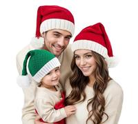 YouXiaor 2 Pezzi Cappello di Natale Lavorato a Maglia, Cappello di Natale per Adulti e Bambini Cappello di Babbo Natale Peluche Bordo Festa di Natale Rosso Cappello di Babbo Natale Elastico Morbido