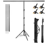Youyijia 2 x 2 m/6,5 x 6,5 ft Set di supporto per sfondo portatile a forma di T regolabile in altezza con 3 clip clip per studio fotografico e video, nero
