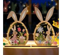 YOUYIKE 2 pcs Coniglio Pasquale Legno, LED Leggero Decorazioni Pasquali Pasquali Centrotavola Casa per La Tavola, Idee Regalo Pensieri Gadget Pasquali Coniglietti