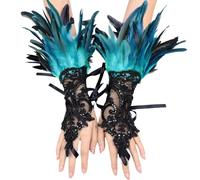 YOUYIKE 2 Pezzi Guanti di Pizzo di Piume, Guanti di Pizzo di Epoca, Guanti di Pizzo Senza Dita, Abbigliamento Gotico, Adatti per Carnevale, Halloween, Balli Studenteschi, Cosplay, Feste(Blu Lago)