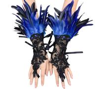 YOUYIKE 2 Pezzi Guanti di Pizzo di Piume, Guanti di Pizzo di Epoca, Guanti di Pizzo Senza Dita, Abbigliamento Gotico, Adatti per Carnevale, Halloween, Balli Studenteschi, Cosplay, Feste(Blu Reale)