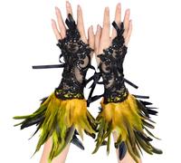 YOUYIKE 2 Pezzi Guanti di Pizzo di Piume, Guanti di Pizzo di Epoca, Guanti di Pizzo Senza Dita, Abbigliamento Gotico, Adatti per Carnevale, Halloween, Balli Studenteschi, Cosplay, Feste(Giallo Nero)