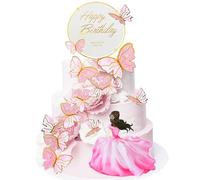 YOUYIKE 22 Pezzi Farfalle Decorative Torta, 3D Farfalla Cake Topper,18 25 30 anni Principessa Decorazioni Torta Compleanno per Ragazza Matrimonio, Festa, Anniversario, Celebrazione (Rosa)