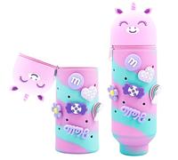 YOUYIKE 3D Unicorno Astuccio Telescopico, 2 in 1 in Astuccio Silicone con 6 Charm Decorativi, Piccolo Scatola Porta Cancelleria, Astuccio bambino, Materiale Scolastico Ragazze Present (Viola)
