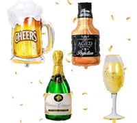 YOUYIKE 4 palloncini da champagne, XXL, palloncini da birra, in pellicola, per champagne, bottiglie di vino giganti, palloncini a elio, bottiglia di whisky, bicchiere di vino per compleanno, vacanze