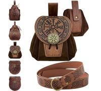 YOUYIKE Abbigliamento Medievale per Uomo e Donna, Marsupio Medievale D'Epoca In Pelle Di, Cintura Vichinga Medievale Set, per Costume Vichinghi Pirati Strega Cavalieri Rinascimentale(B)