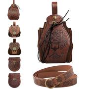 YOUYIKE Abbigliamento Medievale per Uomo e Donna, Marsupio Medievale D'Epoca In Pelle Di, Cintura Vichinga Medievale Set, per Costume Vichinghi Pirati Strega Cavalieri Rinascimentale (D)