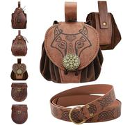 YOUYIKE Abbigliamento Medievale per Uomo e Donna, Marsupio Medievale D'Epoca In Pelle Di, Cintura Vichinga Medievale Set, per Costume Vichinghi Pirati Strega Cavalieri Rinascimentale (A)