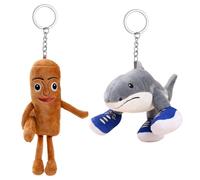 YOUYIKE Classico portachiavi in peluche per montagne e mari, divertente personaggio di meme rosso cervello con morbido giocattolo per bambini e adulti (figura spessa + squalo triangolare senza scarpe)