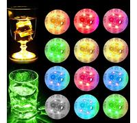 YOUYIKE Sottobicchieri Illuminati, Rotondo Sottobicchieri a LED Adesivi Luci D'atmosfera, Sottobicchieri Universali luminosi, Per Bicchieri Cocktail Party Bar Natale Matrimonio (12 pcs)