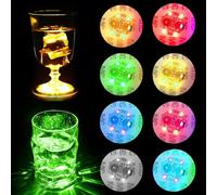YOUYIKE Sottobicchieri Illuminati, Rotondo Sottobicchieri a LED Adesivi Luci D'atmosfera, Sottobicchieri Universali luminosi, Per Bicchieri Cocktail Party Bar Natale Matrimonio (8 pcs)