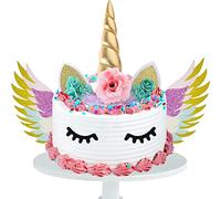 YOUYIKE Unicorn Cake Topper Set, Unicorno Decorazioni Torte con Fiori Orecchie AlaCiglia e Corno, Decorazioni Torte per Torte per Feste di Nascita Matrimoni Compleanni