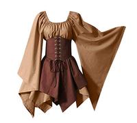 YOUYING Abito corto rinascimentale da donna, taglie forti, con maniche svasate, con lacci, abito medievale, abito gotico vittoriano irlandese, A# Cachi, S