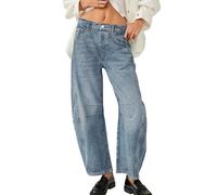 YOUYING Barrel Jeans Donna Vita Media Barrel Denim Pantaloni alla Caviglia Gamba Larga Y2k Baggy Boyfriend Jeans Corti Denim Tasche, H# Azzurro, XL