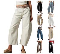 YOUYING Barrel Jeans Donna Vita Media Barrel Denim Pantaloni alla Caviglia Gamba Larga Y2k Baggy Boyfriend Jeans Corti Denim Tasche, A # bianco., S