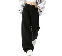 YOUYING Barrel Jeans Donna Vita Media Barrel Denim Pantaloni alla Caviglia Gamba Larga Y2k Baggy Boyfriend Jeans Corti Denim Tasche, K# Nero, XL