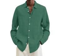 YOUYING Camicie da uomo in cotone e lino, a maniche lunghe, con bottoni, casual, vestibilità comoda, leggere, estive, da spiaggia, taglie forti, C # Verde, L