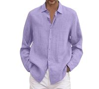 YOUYING Camicie da uomo in cotone e lino, a maniche lunghe, con bottoni, casual, vestibilità comoda, leggere, estive, da spiaggia, taglie forti, A# Viola, 5XL