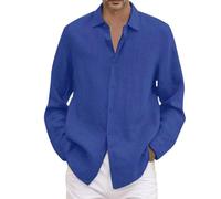 YOUYING Camicie da uomo in cotone e lino, a maniche lunghe, con bottoni, casual, vestibilità comoda, leggere, estive, da spiaggia, taglie forti, B# Blu, 5XL